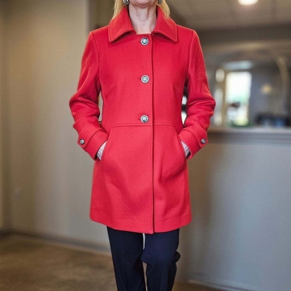 Banana Republic 100% Cotton Red Textured Button-Up Coat Peacoat Size Small